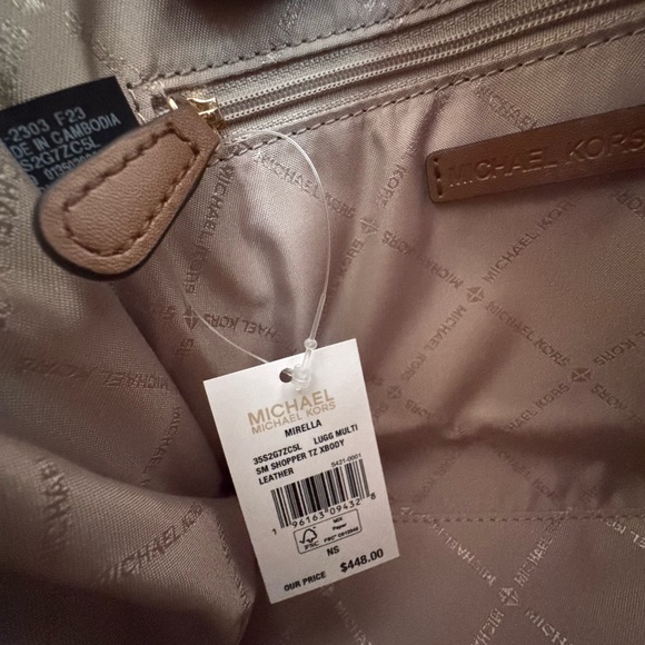 Michael Kors Mirella Small Shopper Tote Shoulder Bag Brown Luggage - Picture 13 of 15